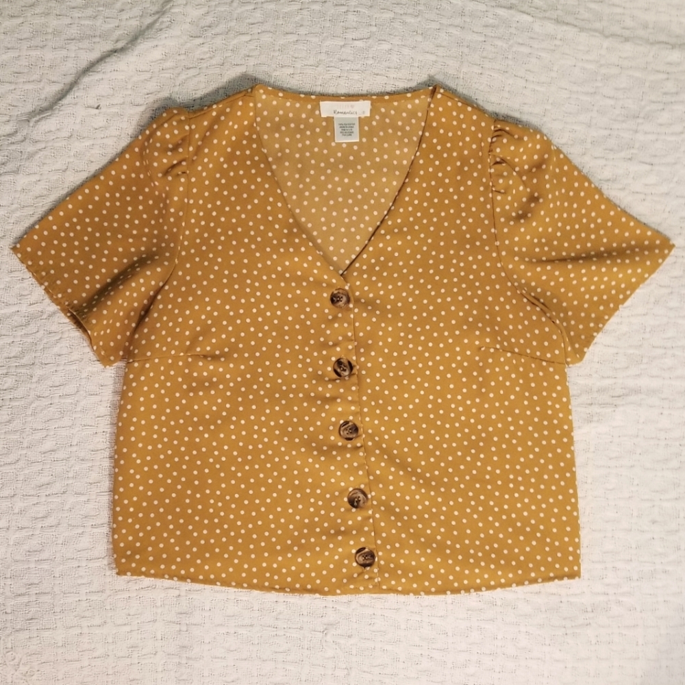 Urban Romantics Yellow Polka Dot Button Up Top
